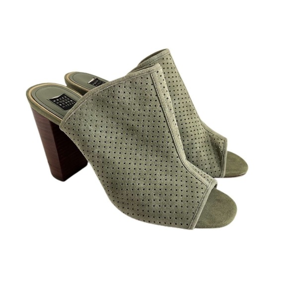 White House Black Market Green Suede Perforated Sandals Open Toe Mules Sz 10M - Picture 1 of 11